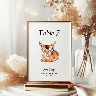Einfache moderne Wasserfarbe-Katz-Hochzeit Tischnummer