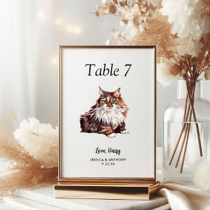 Einfache moderne Wasserfarbe Katze Hochzeit Tischnummer