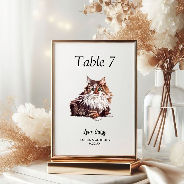 Einfache moderne Wasserfarbe Katze Hochzeit  Tischnummer (Von Creator hochgeladen)