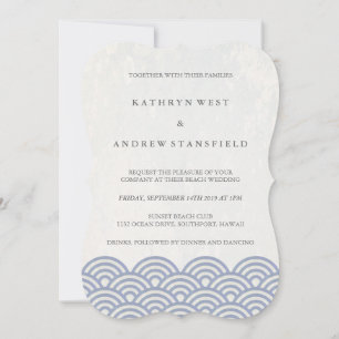 Einfache moderne Waves Lila + White Beach Wedding Einladung
