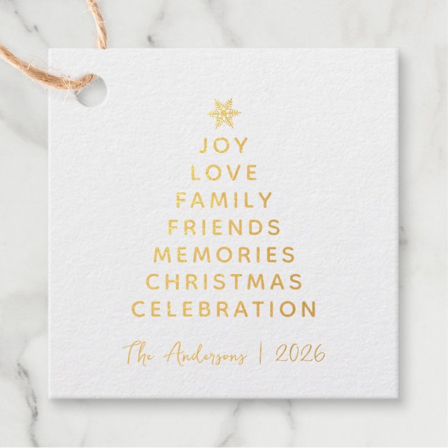 Einfache moderne Weihnachtsbaume wünscht Gold Geschenkanhänger (Vorderseite)