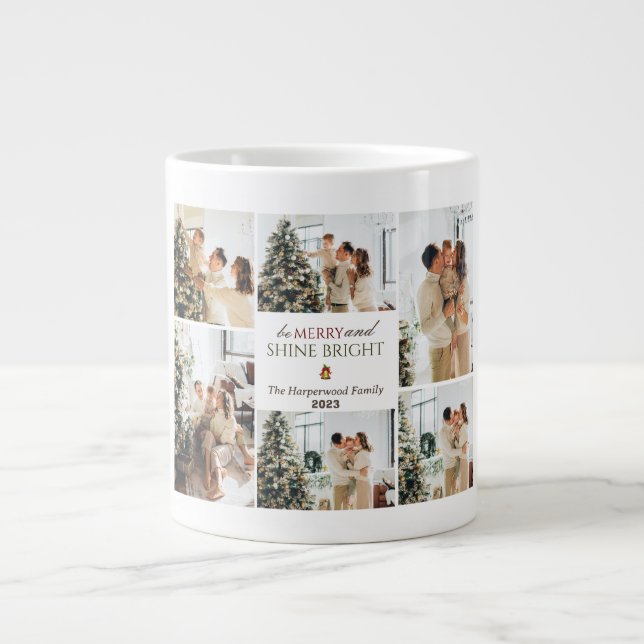 Einfache, moderne Weihnachtsbaumfamilie Foto Colla Jumbo-Tasse (Vorderseite)