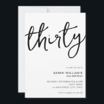 Einfache moderne Weiß 30. Geburtstag Einladung<br><div class="desc">Moderne Party Einladung aus dem 30. Jahrhundert mit minimalistischem Design und handgeschriebener Schrift.</div>