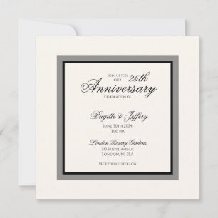 Einfache moderne weiße Hochzeit zum 25. Jubiläum Einladung