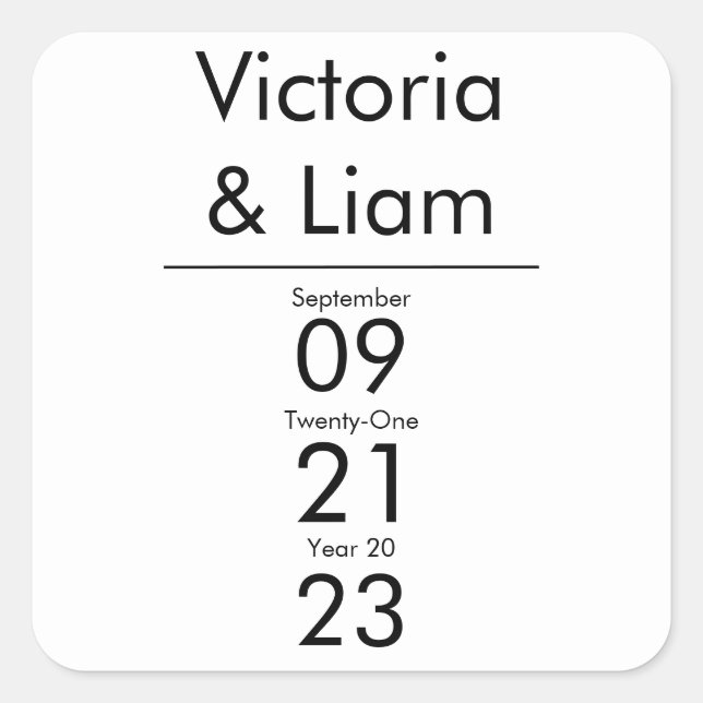 Einfache, moderne weiße Hochzeitsfeier Quadratischer Aufkleber (Vorderseite)