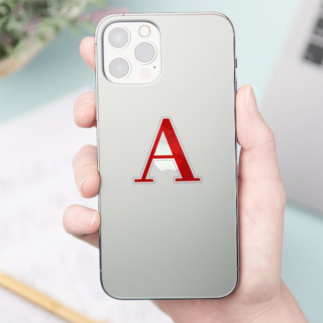 Einfache moderne weiße rote Monogramm-Initiale Aufkleber (Telefon)