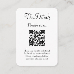 Einfache, moderne White Wedding Details mit QR Cod Begleitkarte