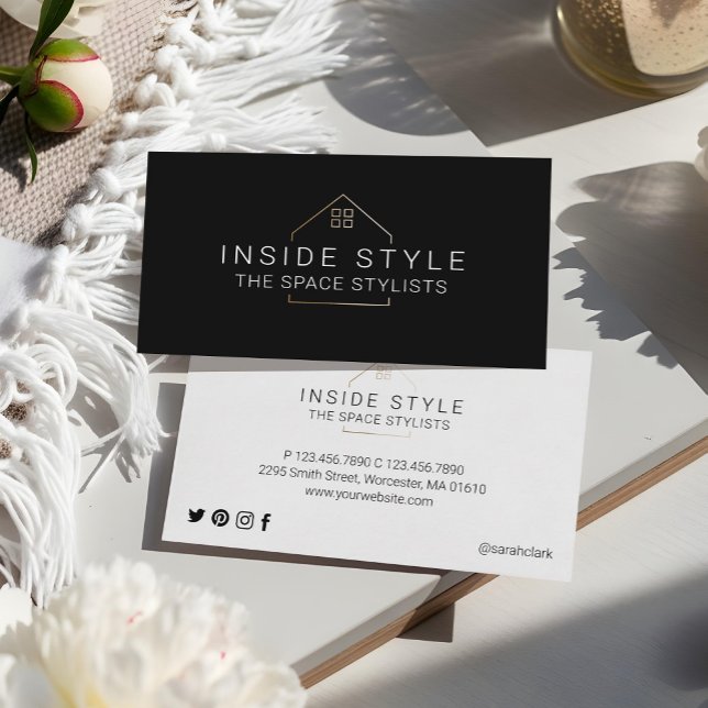 Einfache, moderne Zuhause-Stage-Logo-Schwarz Visitenkarte (Simple Modern Home Staging Logo Black Business Card)
