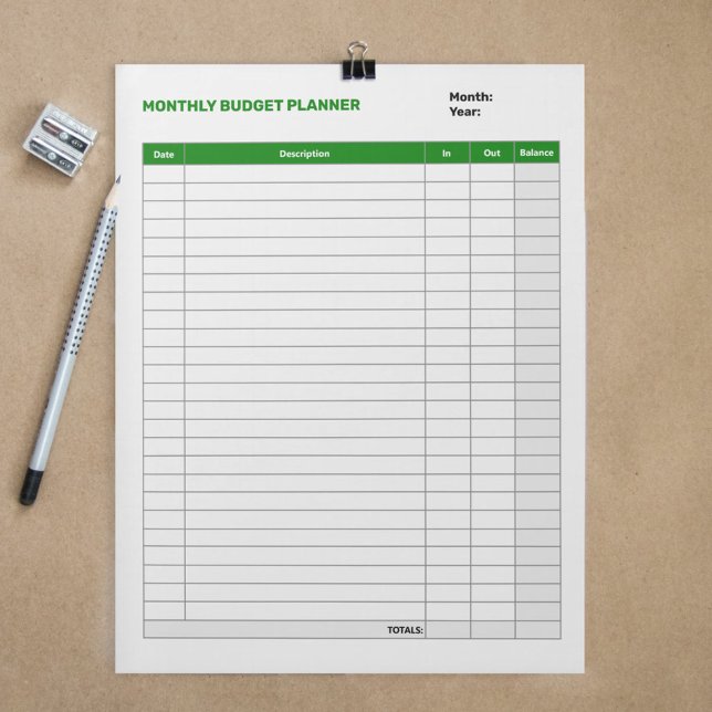 Einfache monatliche Haushaltsplanung Grün Notizblock (Simple Monthly Budget Planner Green Notepad)