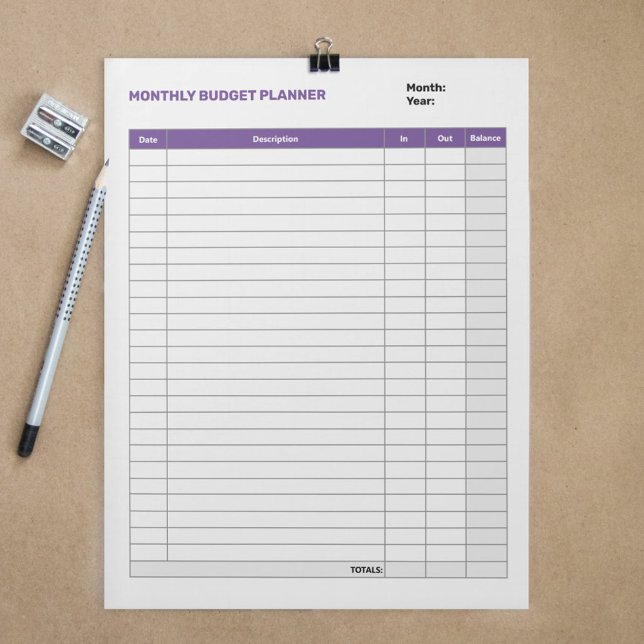Einfache monatliche Haushaltsplanung Lila Notizblock (Simple Monthly Budget Planner Purple Notepad)