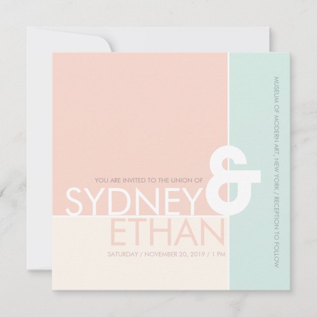 Einfache mondrianische Minimalistische Hochzeitsre Einladung (Vorderseite)