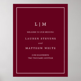 Einfache Mongram Burgundy Elegant Begrüßung Poster