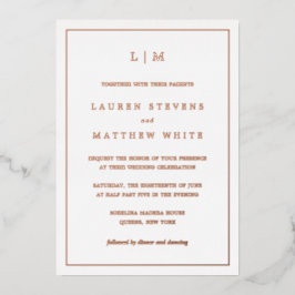 Einfache Mongram Elegant Hochzeit Folieneinladung