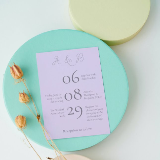 Einfache Mongram Minimalistisch-Pale-Lavendel-Hoch Einladung (Von Creator hochgeladen)