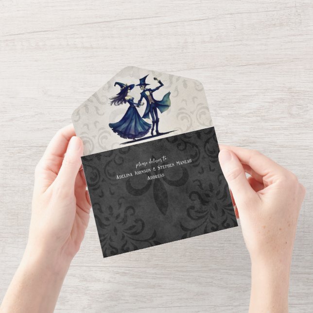 Einfache Mongram Skeleton Halloween QR Code Hochze All In One Einladung (Eröffnung)