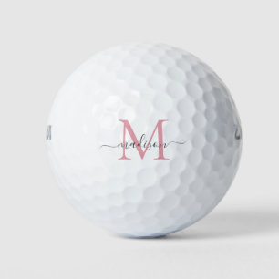 Einfache Monogram Blush Pink Graue Girly Script Golfball