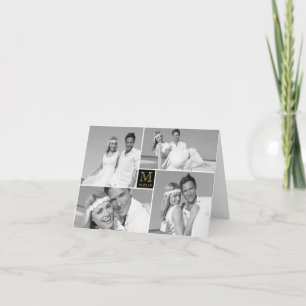 Einfache Monogram Box 4 Multi-Foto Moderne Hochzei Dankeskarte