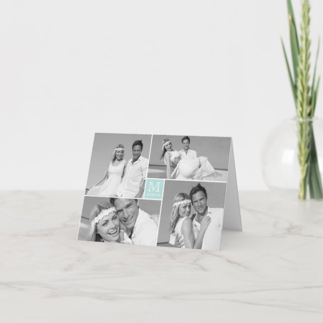 Einfache Monogram Box 4 Multi-Foto Moderne Hochzei Dankeskarte (Vorderseite)
