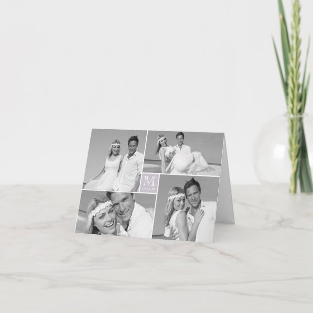 Einfache Monogram Box 4 Multi-Foto Moderne Hochzei Dankeskarte (Vorderseite)
