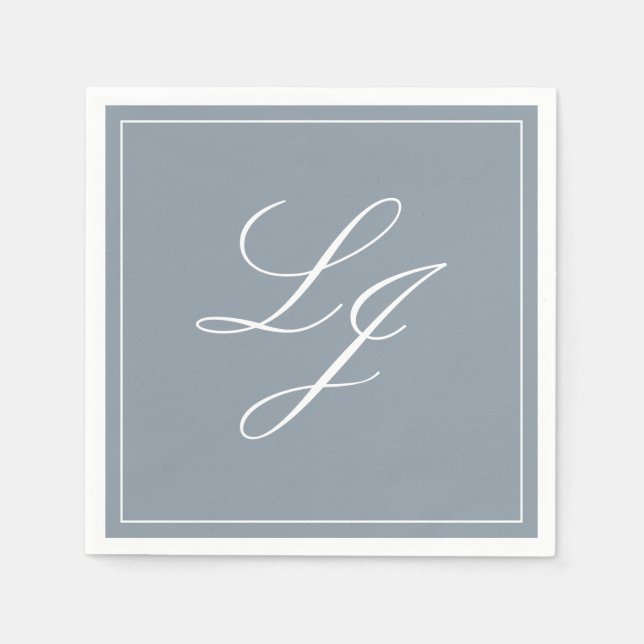 Einfache Monogram Dusty Blue Elegant Script Hochze Serviette (Vorderseite)