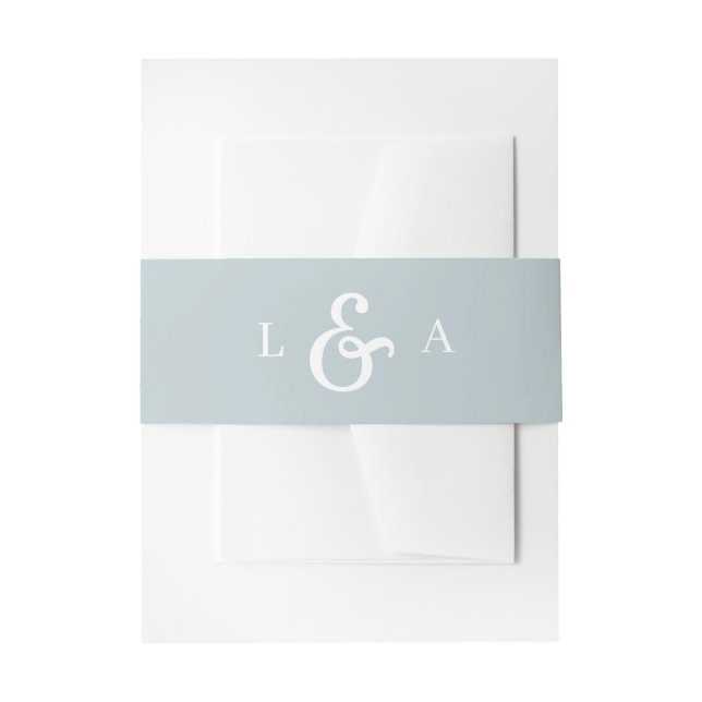 Einfache Monogram Dusty Blue Weddding Einladungsbanderole (Vorderseite Beispiel)