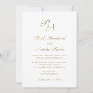 Einfache Monogram Elegant Gold in einer Hochzeit Einladung
