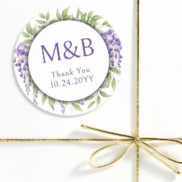 Einfache Monogram Elegant Lila Floral Wedding Runder Aufkleber