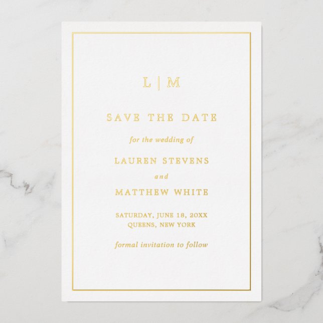 Einfache Monogram Elegant Wedding Save the Date Folieneinladung (Vorderseite)