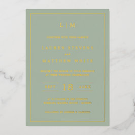 Einfache Monogram Elegantsage Green Wedding Gold Folieneinladung