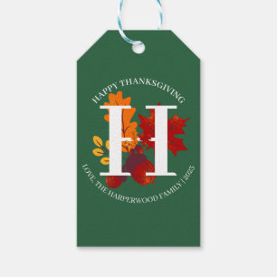Einfache Monogram Fall Harvest Happy Thanksgiving Geschenkanhänger