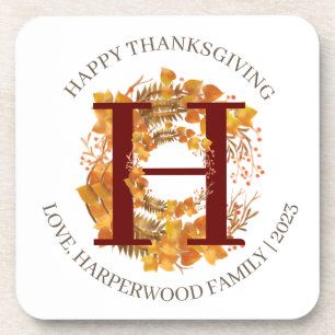 Einfache Monogram Fall Harvest Happy Thanksgiving Getränkeuntersetzer