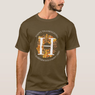 Einfache Monogram Fall Harvest Happy Thanksgiving T-Shirt