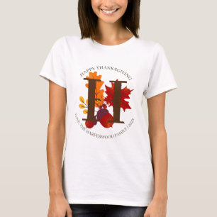 Einfache Monogram Fall Harvest Happy Thanksgiving T-Shirt