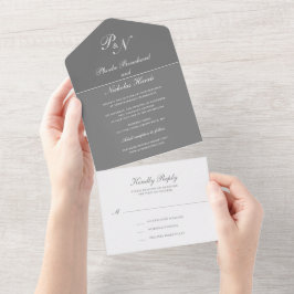Einfache Monogram Gray Elegant Wedding All In One Einladung
