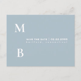 Einfache Monogram Icy Blue Wedding Save the Date Postkarte