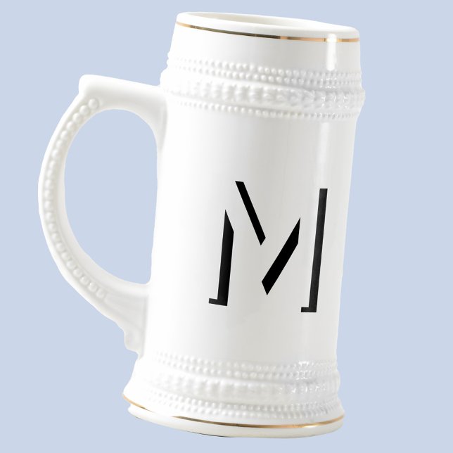 Einfache Monogram Initial Drop Shadow Personalisie Bierglas (Monogram initial drop shadow personalized black and white beer stein)