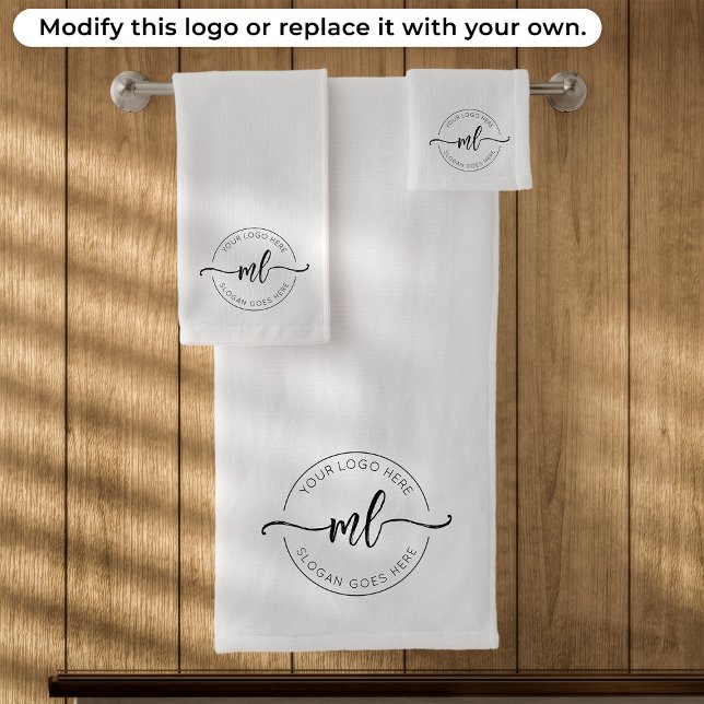 Einfache Monogram-Initialen Logo schwarz und weiß Badhandtuch Set (Von Creator hochgeladen)