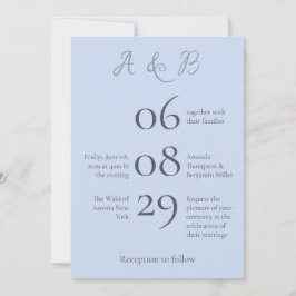 Einfache Monogram Minimalistisch Beau Blue Wedding Einladung
