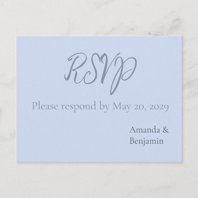 Einfache Monogram Minimalistisch Beau Blue Wedding Postkarte (Vorderseite)