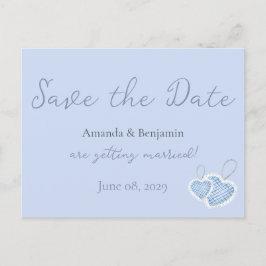 Einfache Monogram Minimalistisch Beau Blue Wedding Postkarte