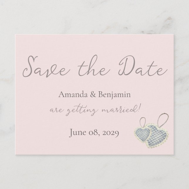 Einfache Monogram Minimalistisch Misty Pink Weddin Postkarte (Vorderseite)