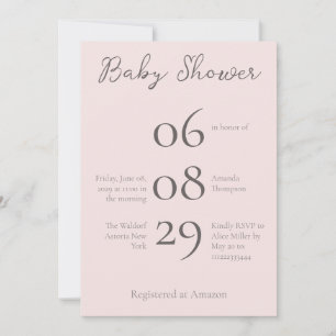 Einfache Monogram Minimalistisch Misty Rose Babydu Einladung