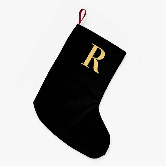 Einfache Monogram, Modern Black Gold Kleiner Weihnachtsstrumpf (Vorderansicht (hängend))