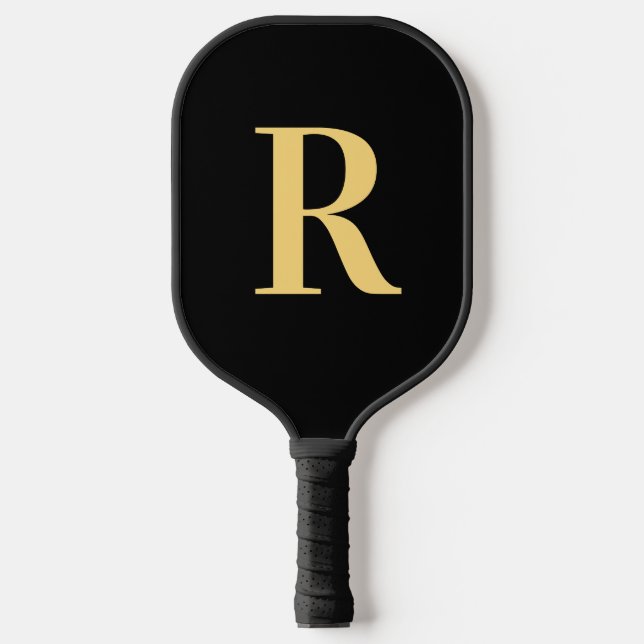 Einfache Monogram, Modern Black Gold Pickleball Schläger (Vorderseite)