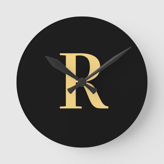 Einfache Monogram, Modern Black Gold Runde Wanduhr (Vorderseite)