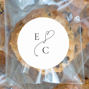 Einfache Monogram Modern Couples Initial Logo Schw Runder Aufkleber