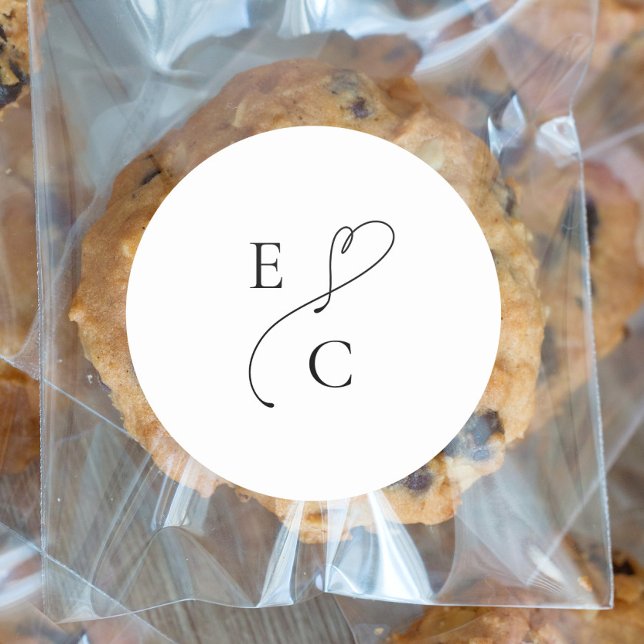 Einfache Monogram Modern Couples Initial Logo Schw Runder Aufkleber (Von Creator hochgeladen)