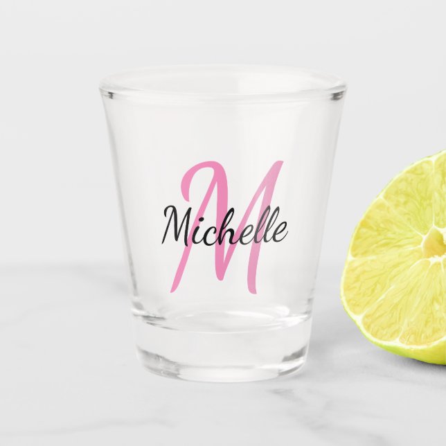 Einfache Monogram, rosa und schwarz, trendy Schnapsglas (Vorderseite)