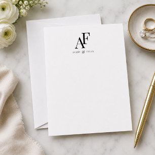 Einfache Monogram Schwarz-Weiß Elegant Mitteilungskarte