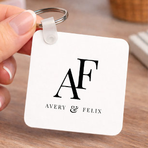 Einfache Monogram Schwarz-Weiß Elegant Schlüsselanhänger